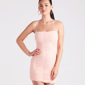 Elegant Pink Ruched Dress